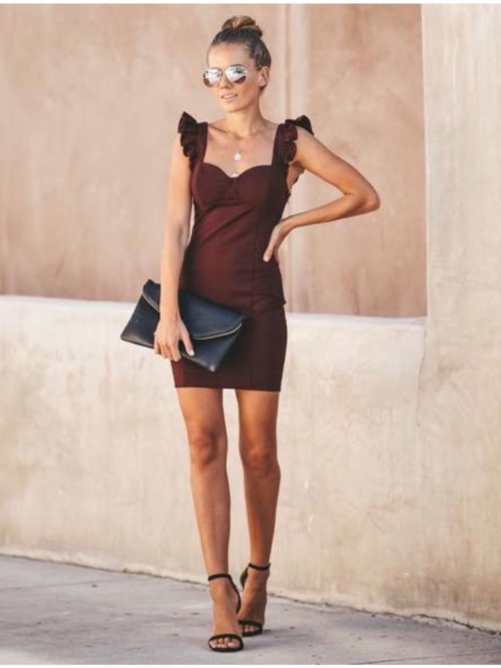 Vici Burgundy Ruffle Strap Mini Bodycon Dress